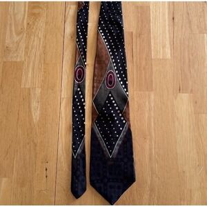 Oscar De La Renta Silk Tie Colorblock Necktie Abstract Logo "O" Unique Designer